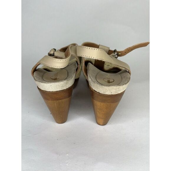 Earthies Beige Knit Leather Peep Ankle Strap Heel Sandals Women’s Sz 8B US/39EU - Picture 4 of 11